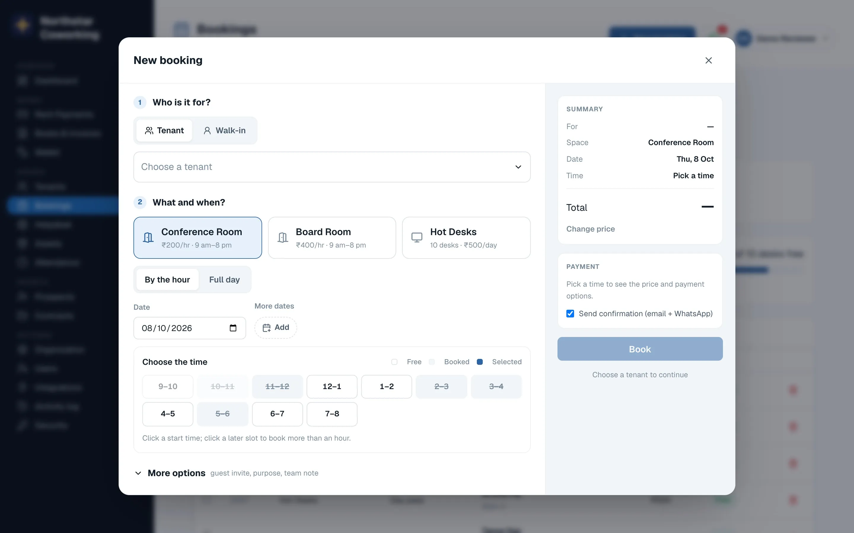 New booking: who, what, when, and how they pay.