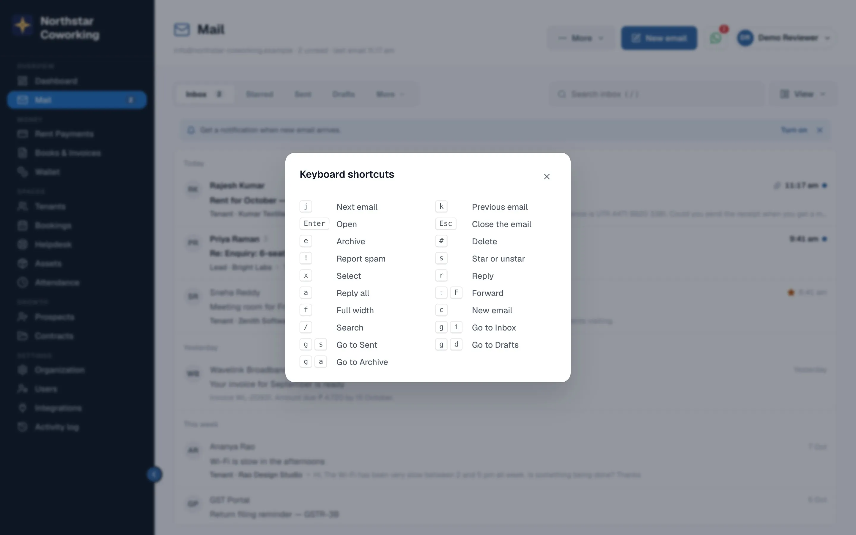 The keyboard shortcuts list.