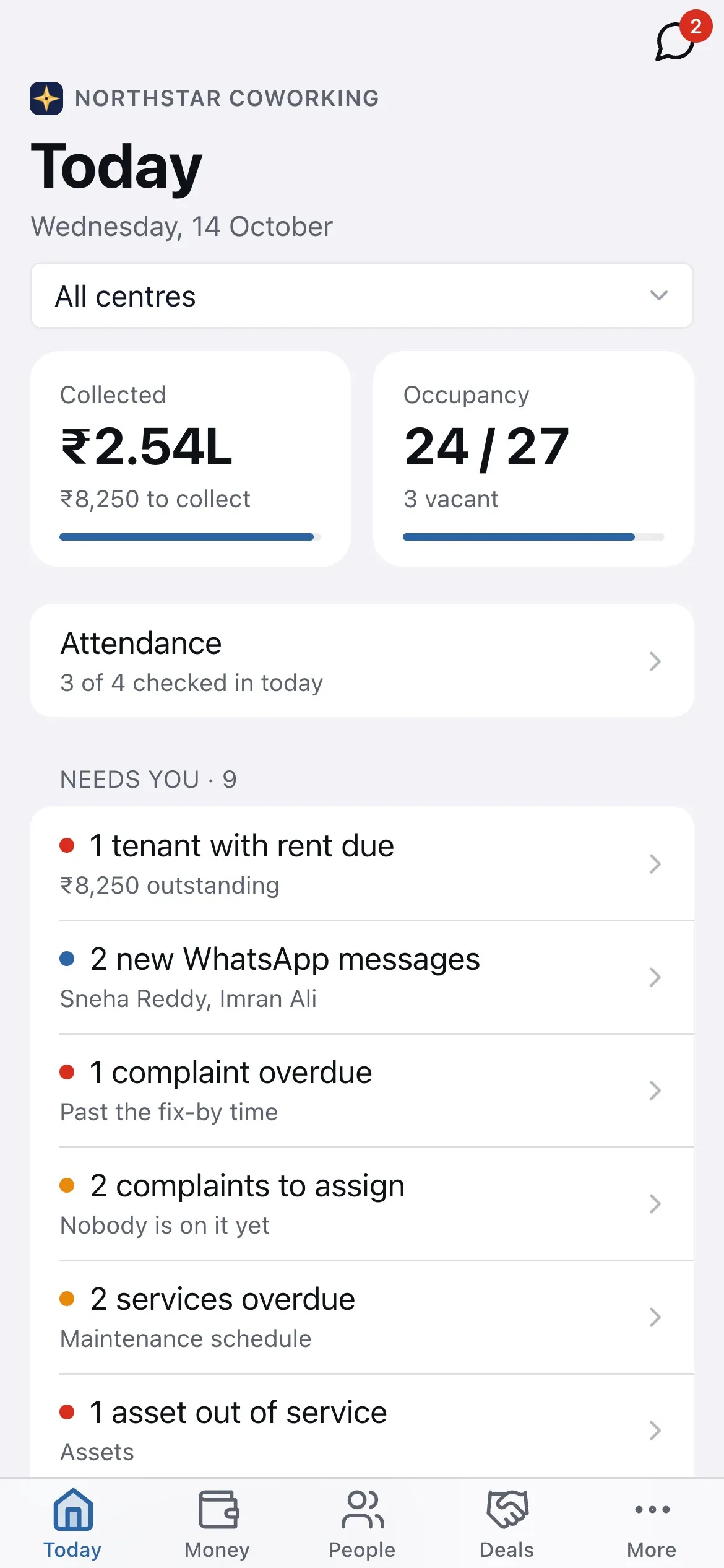 The phone app: the centre switcher at the top of Today.